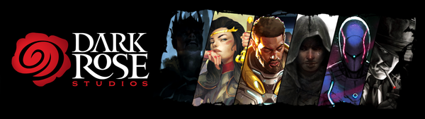 Dark Rose Studios logo with character portraits in a horizontal banner